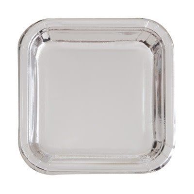 Silver Metallic Square 7&quot; Plates (8)