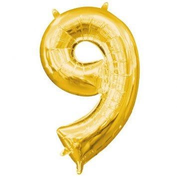 Air-Filled Number &quot;9&quot;- Gold 14&quot; Balloon (Will Not Float)