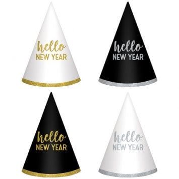 New Year&#39;s Cone Hats - Black, Silver, Gold (6)