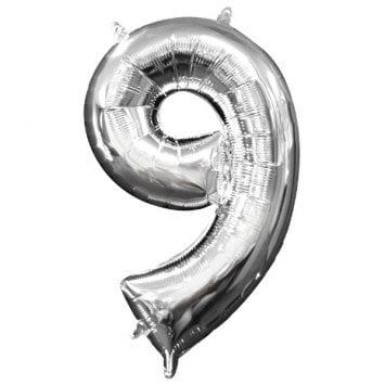 Air-Filled Number &quot;9&quot;- Silver 14&quot; Balloon (Will Not Float)