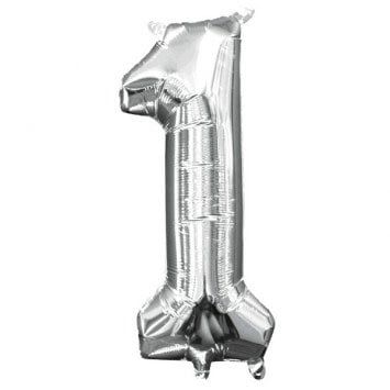 Air-Filled Number &quot;1&quot;- Silver 14&quot; Balloon (Will Not Float)