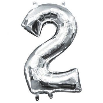 Air-Filled Number &quot;2&quot;- Silver 14&quot; Balloon (Will Not Float)