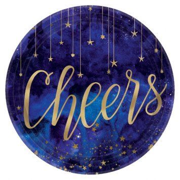 Midnight New Year&#39;s Eve Round Metallic Plates, 7&quot; (8)