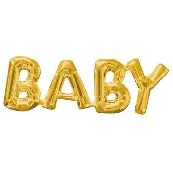 Gold BABY Letters Air Filled Banner Balloon (Will Not Float) 26&quot; X 9&quot;