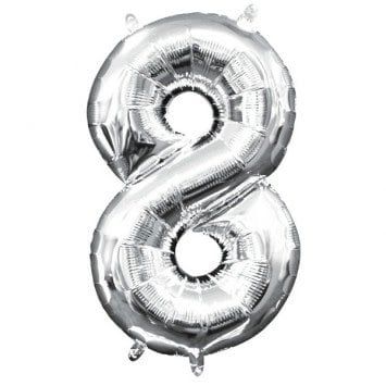 Air-Filled Number &quot;8&quot;- Silver 14&quot; Balloon (Will Not Float)
