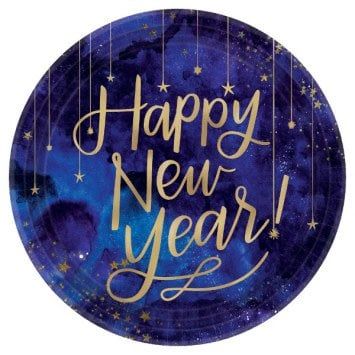 Midnight New Year&#39;s Eve Round Metallic Plates, 10 1/2&quot;