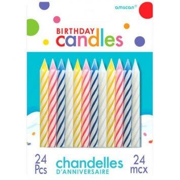 Assorted Candy Stripe Spiral Candles (24)