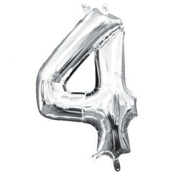 Air-Filled Number &quot;4&quot;- Silver 14&quot; Balloon (Will Not Float)