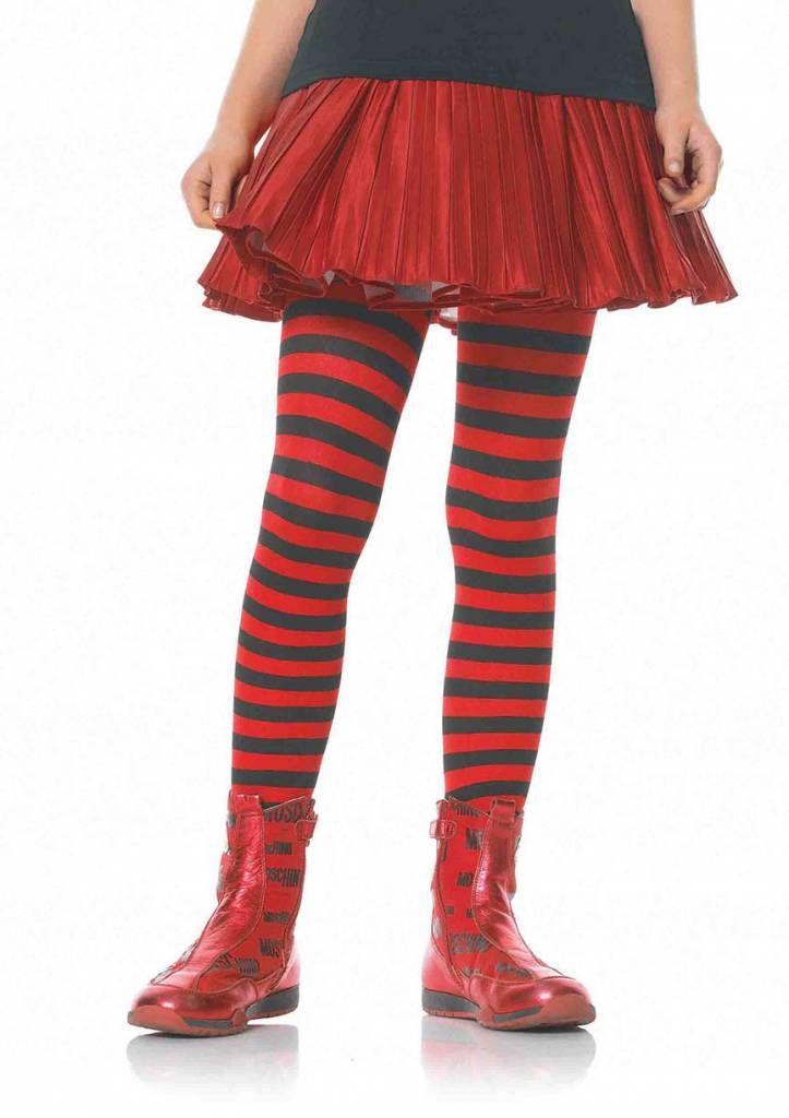 Red &amp; Black Striped Pantyhose Large (Child Size)