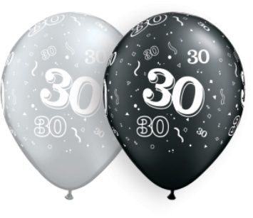 11&quot; #30 Around Silver &amp; Black Balloons  (Without Helium)