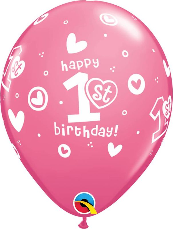 11&quot; 1st Birthday Girl Pink Balloons (Without Helium)