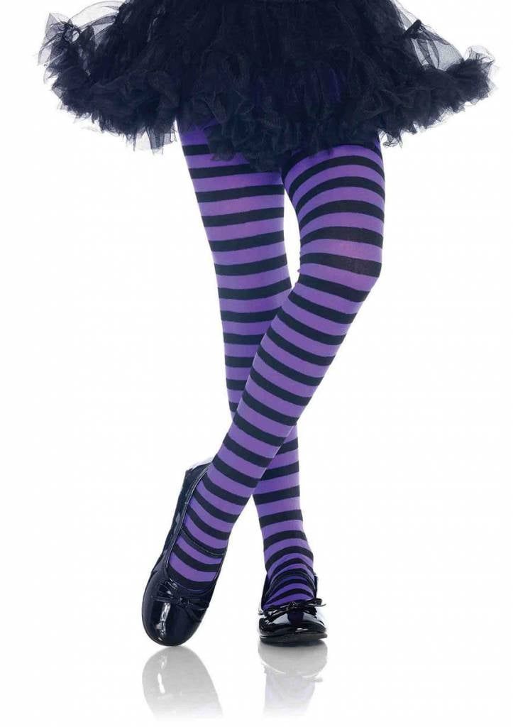 Purple &amp; Black Striped Pantyhose Large (Child Size)