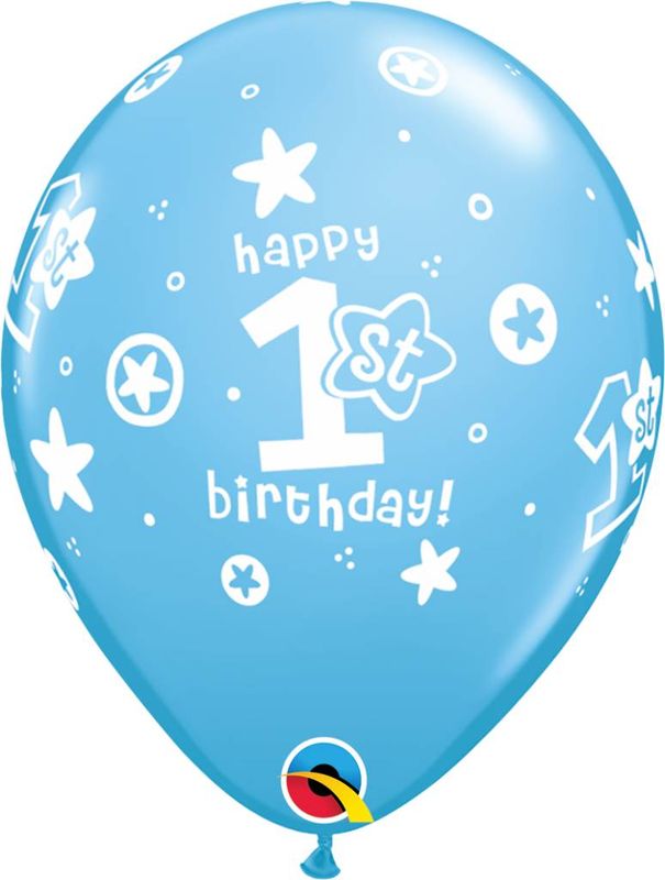 11&quot; 1st Birthday Blue Circle Stars Balloons (Without Helium)