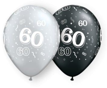 11&quot; #60 Around Black &amp; Silver Balloons (Without Helium)
