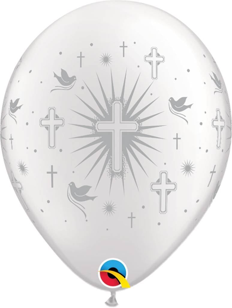 11&quot; Silver Cross &amp; Doves Balloon (Without Helium)
