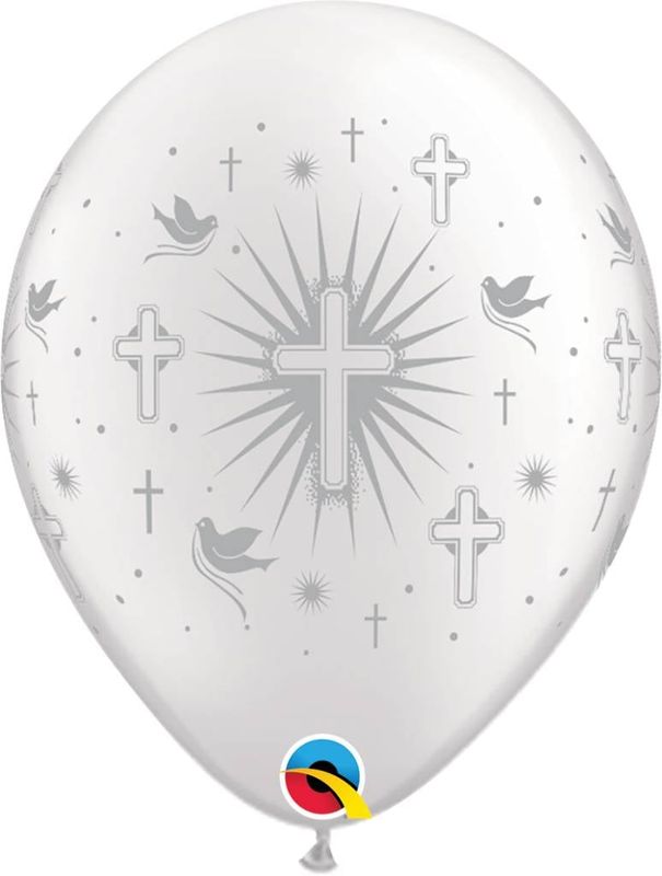 11&quot; Silver Cross &amp; Doves Balloon (Without Helium)