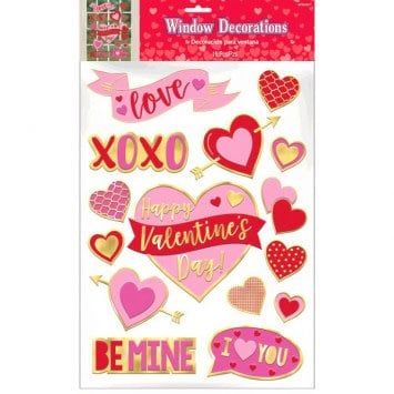 Valentine&#39;s Day Embossed Foil Window Decorations