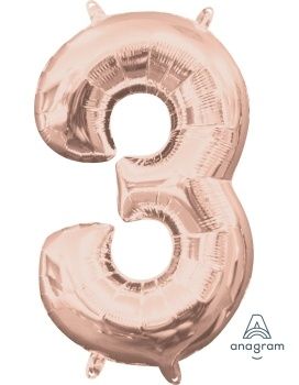 Air-Filled Number &quot;3&quot;- Rose Gold 14&quot; Balloon (Will Not Float)