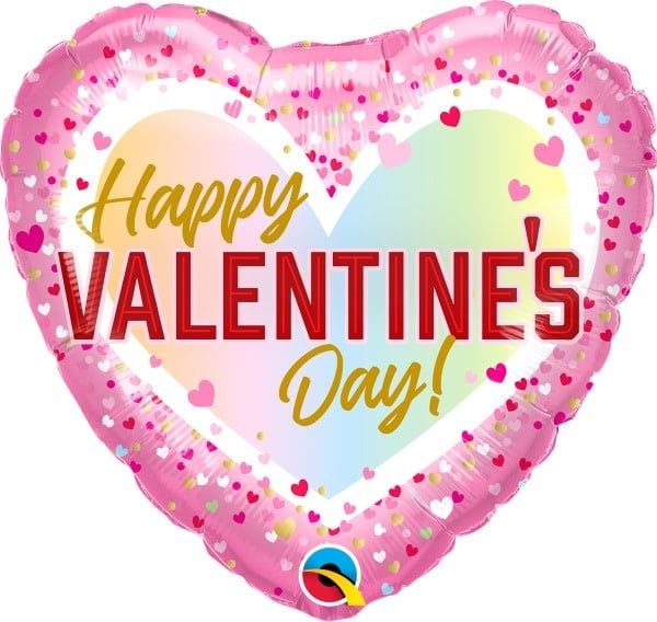 Valentine&#39;s Confetti Ombre 18&quot; Heart Mylar Balloon
