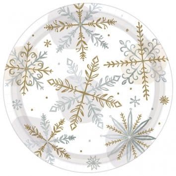 Shining Snow Round Metallic Plates, 7&quot;