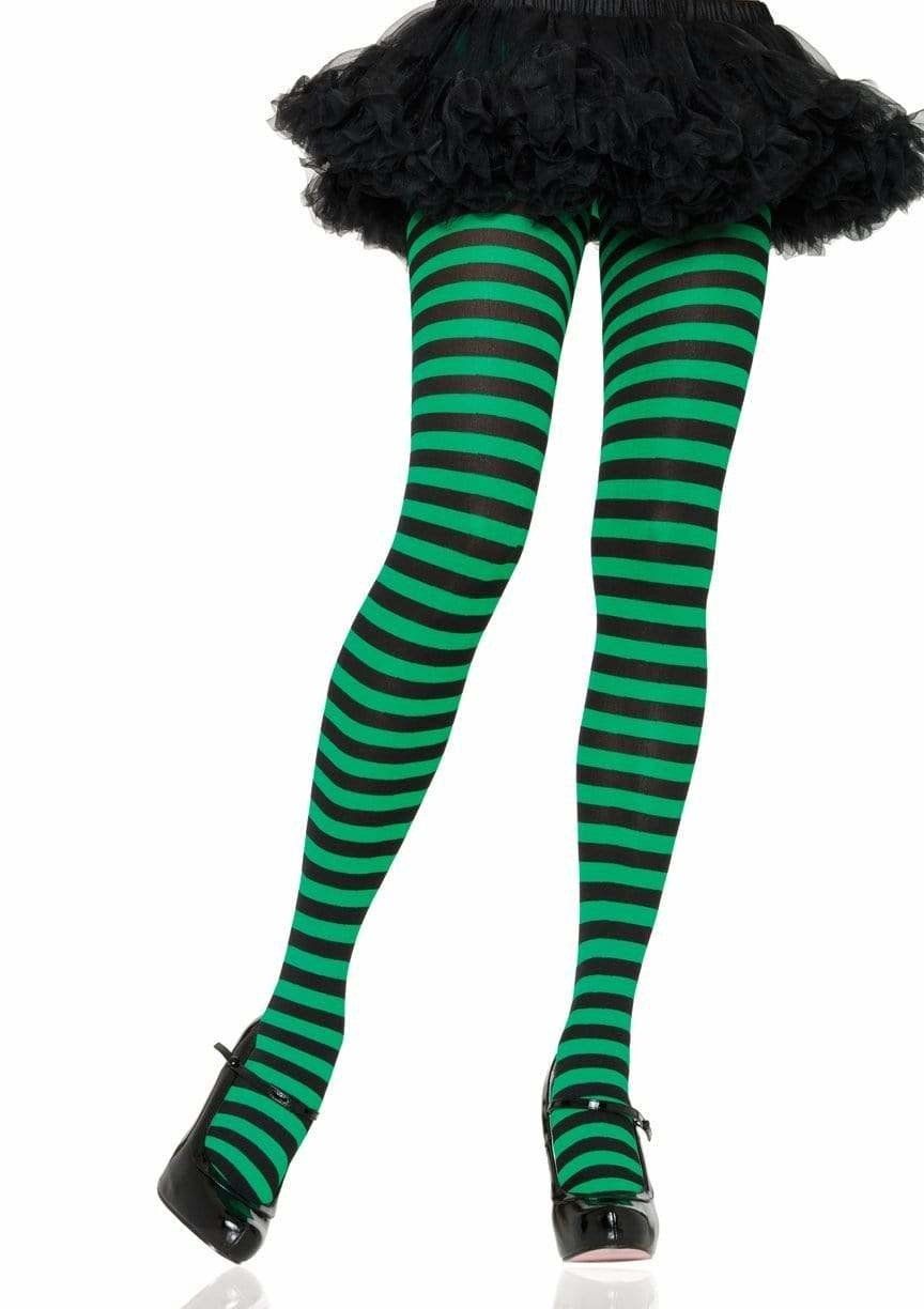 Black &amp; Green Striped Pantyhose