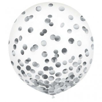 24&quot; Latex Balloons w/ Confetti, -Silver Foil