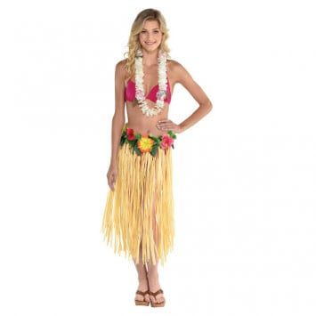 Raffia Grass Skirt w/Flowers - Adult
