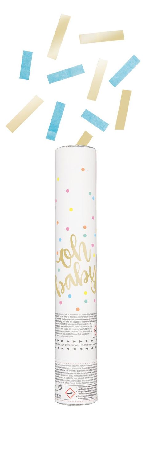 Oh Baby Blue &amp; Gold Confetti Gender Reveal Popper