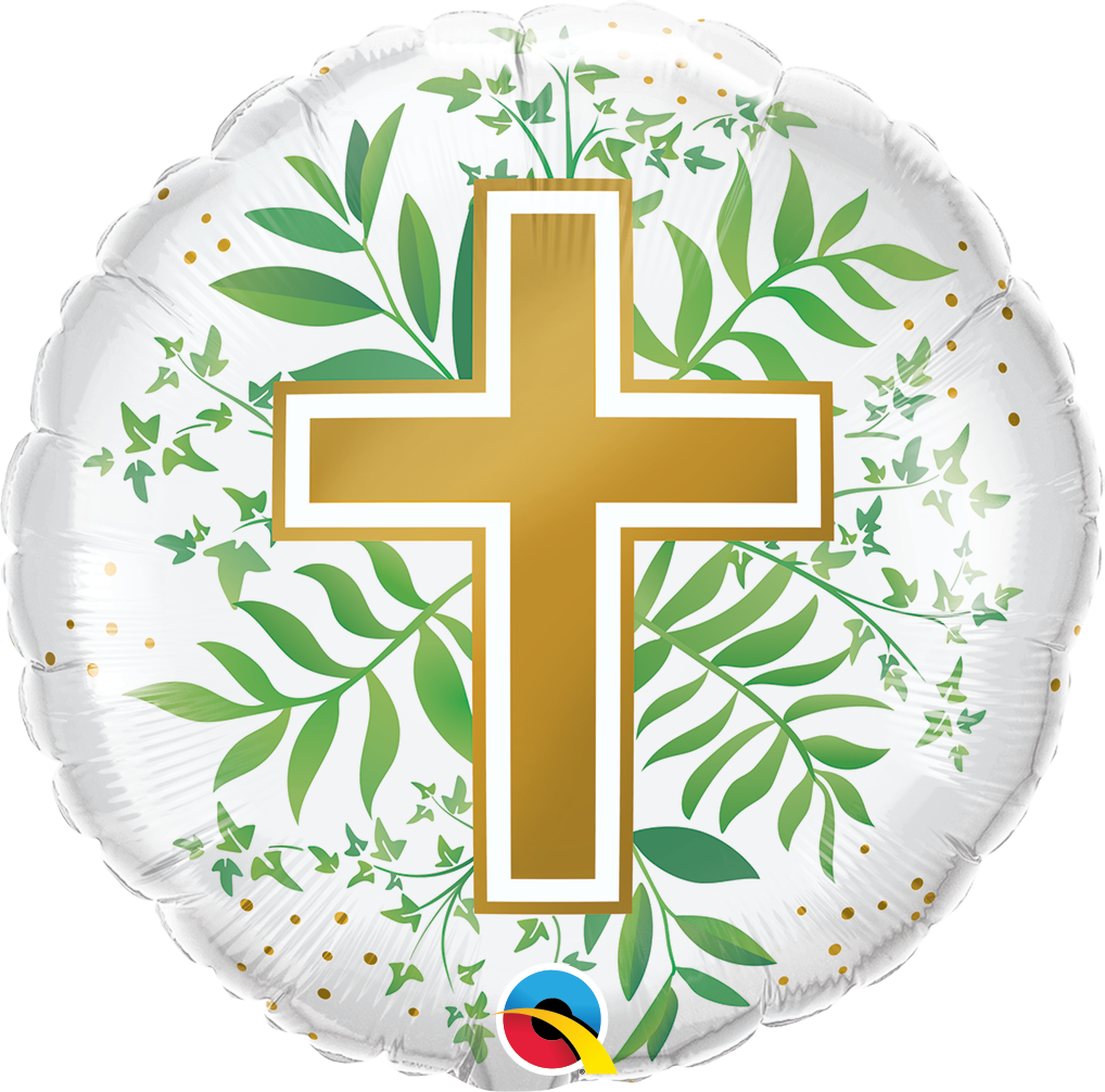 Golden Cross &amp; Greenery 18&quot; Mylar Balloon