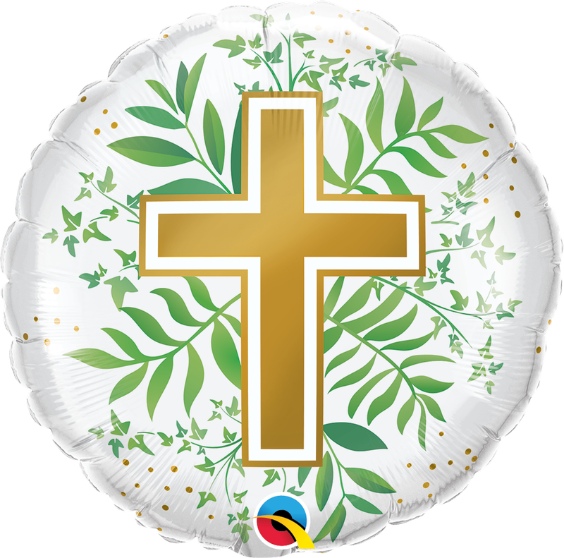 Golden Cross &amp; Greenery 18&quot; Mylar Balloon