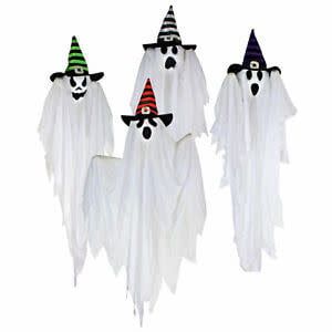 Hanging Ghost Assorted W/Stripe Witch Hats