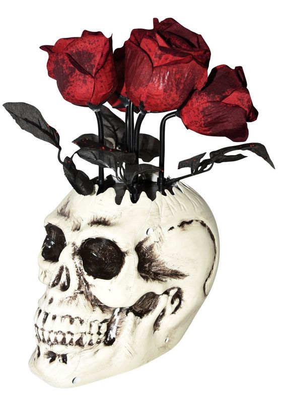 Animated Skull Vase W/Roses