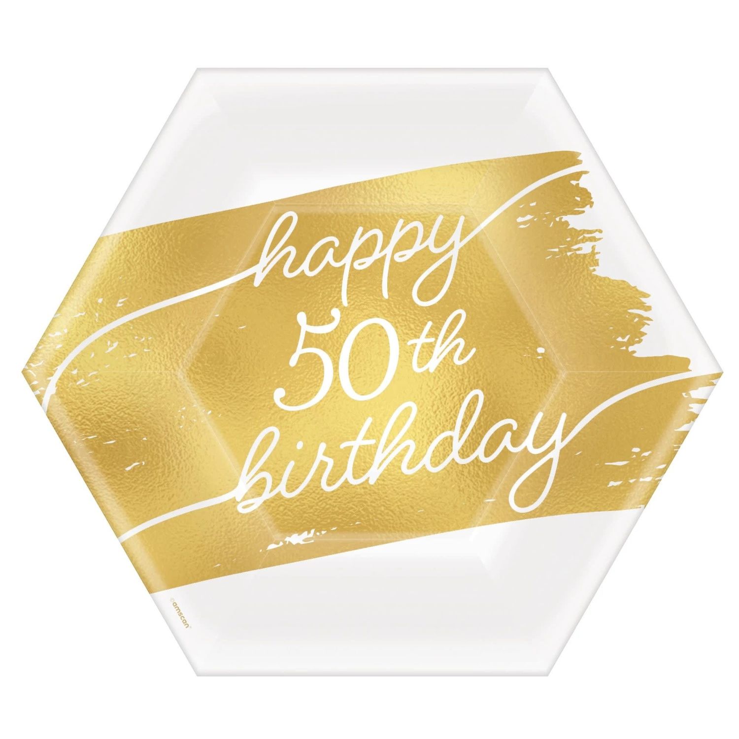 Golden Age 50th Birthday 7&quot; Hexagon Metallic Plates (8)