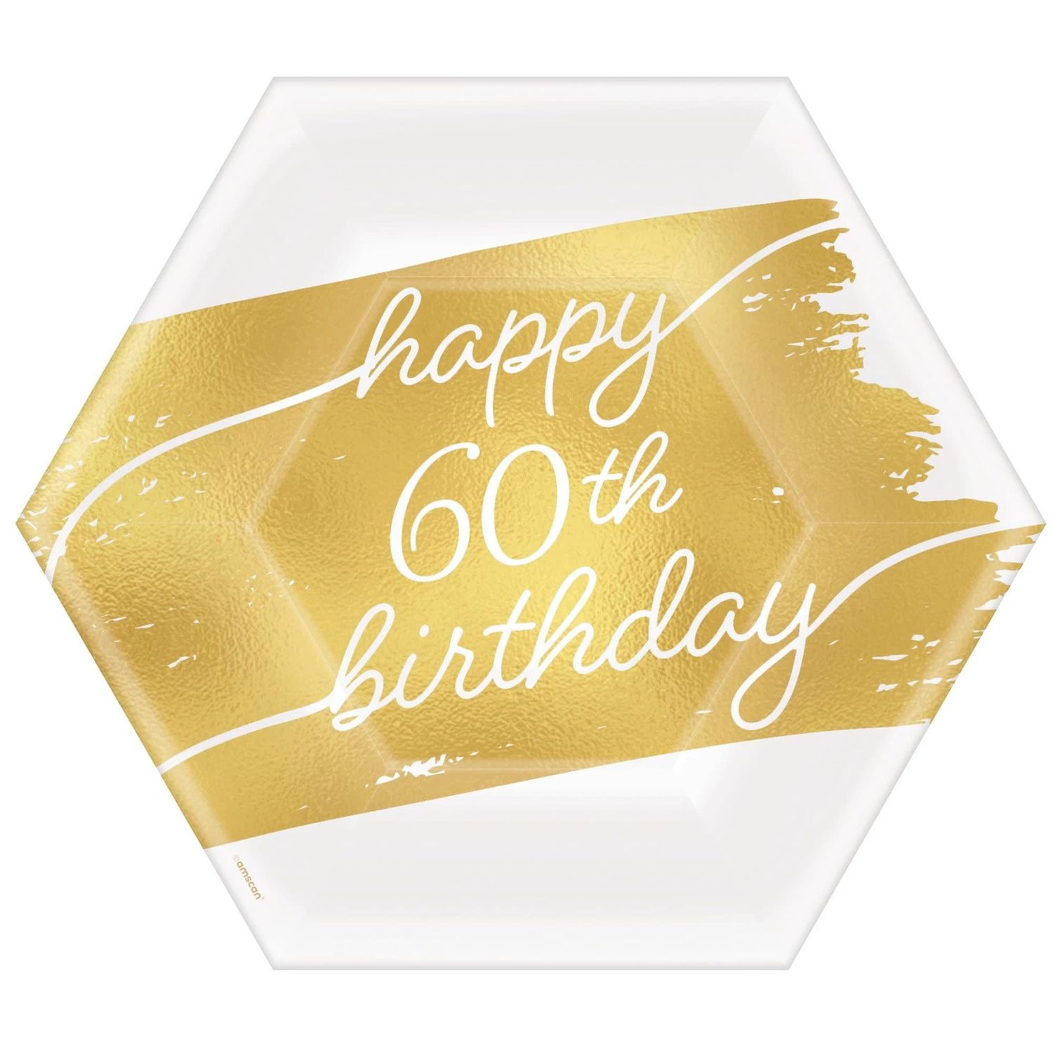 Golden Age Birthday 60th 7&quot; Hexagon Metallic Plates (8)