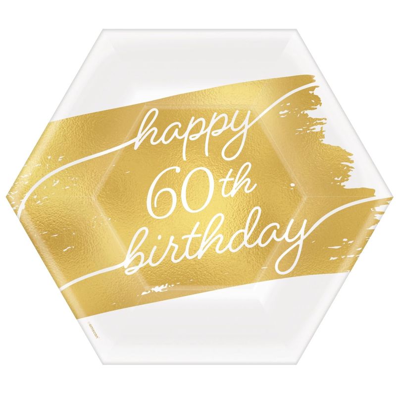Golden Age Birthday 60th 7&quot; Hexagon Metallic Plates (8)