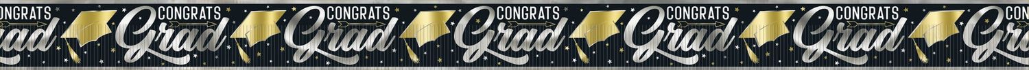 Stars &amp; Cap Grad Foil Fringe Banner 12ft