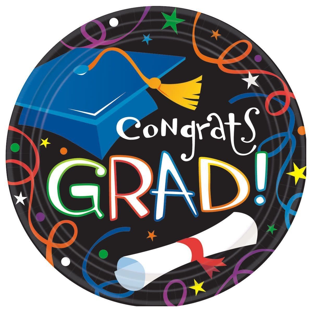 Colorful Grad Celebration 9&quot; Plates (8)