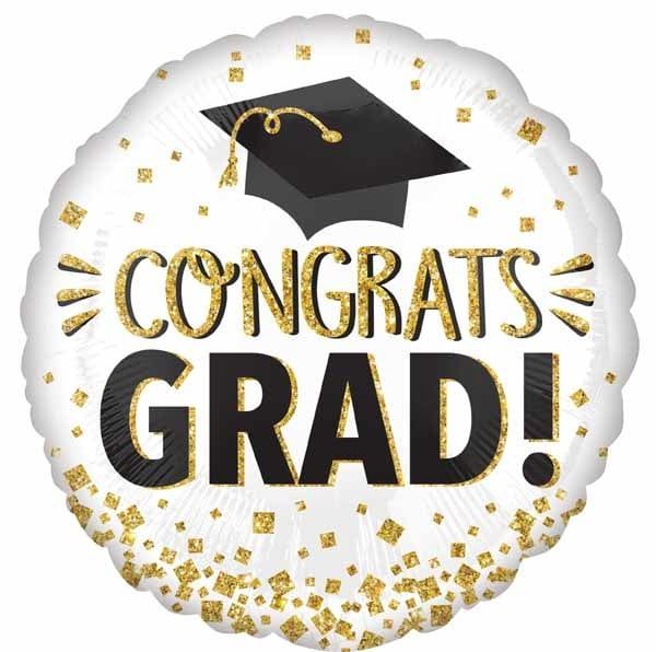 Congrats Grad Gold Glitter 18" Mylar Balloon