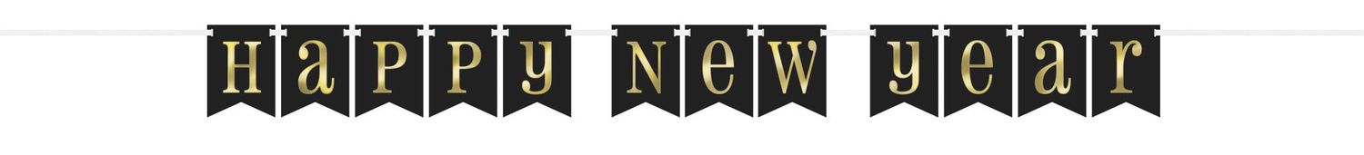 Gold and Black Happy New Year Pennant Banner 7FT