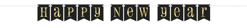 Gold and Black Happy New Year Pennant Banner 7FT