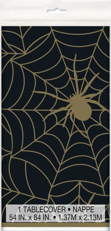 Black and Gold Spider Web Plastic Table Cover