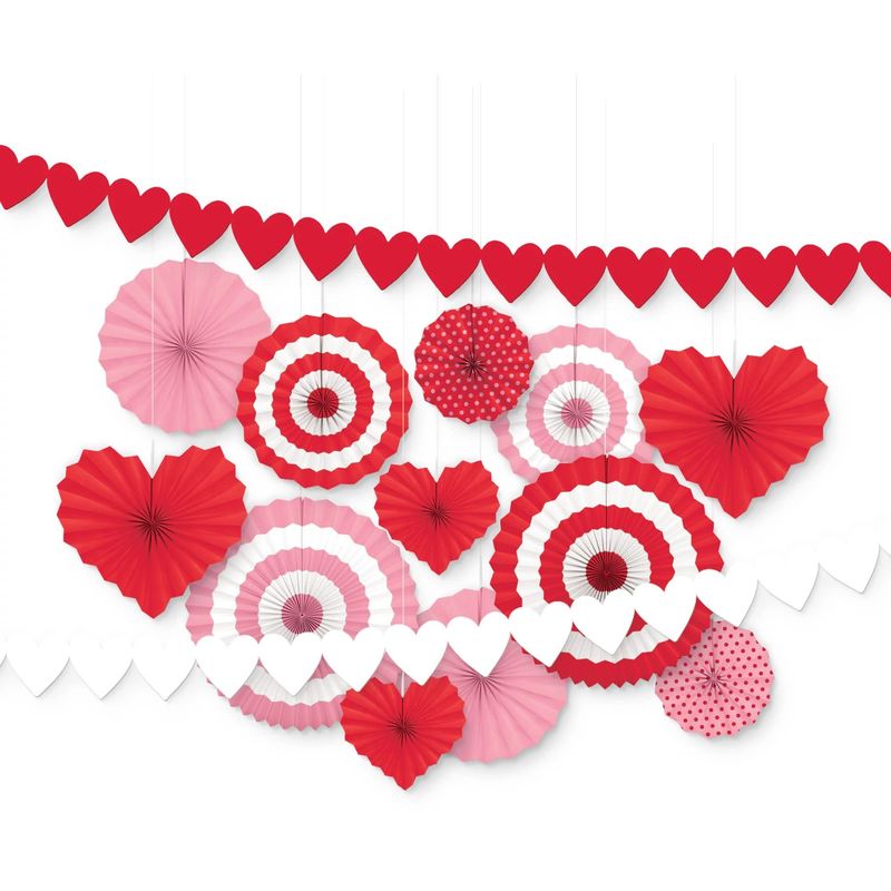 Valentine Paper Fan Decorating Kit (Contains: 12 Fans, 8" - 16" 2 Banners, 9 3/4' x 7 1/2" Paper)
