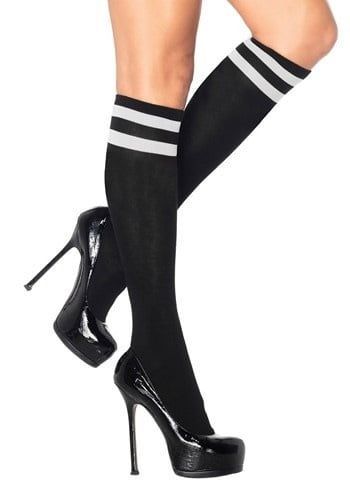 Black &amp; White Striped  Athletic Knee High Socks