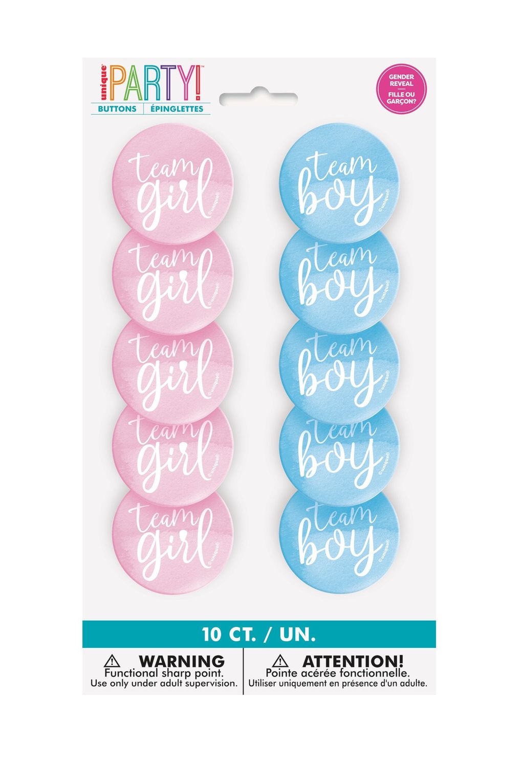 Gender Reveal Team Boy or Girl Buttons (10)