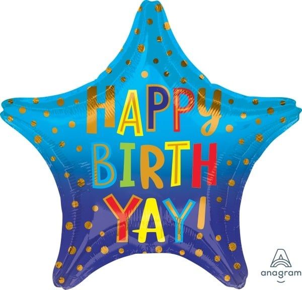 Happy Birth YAY 19&quot; Star Mylar Balloon