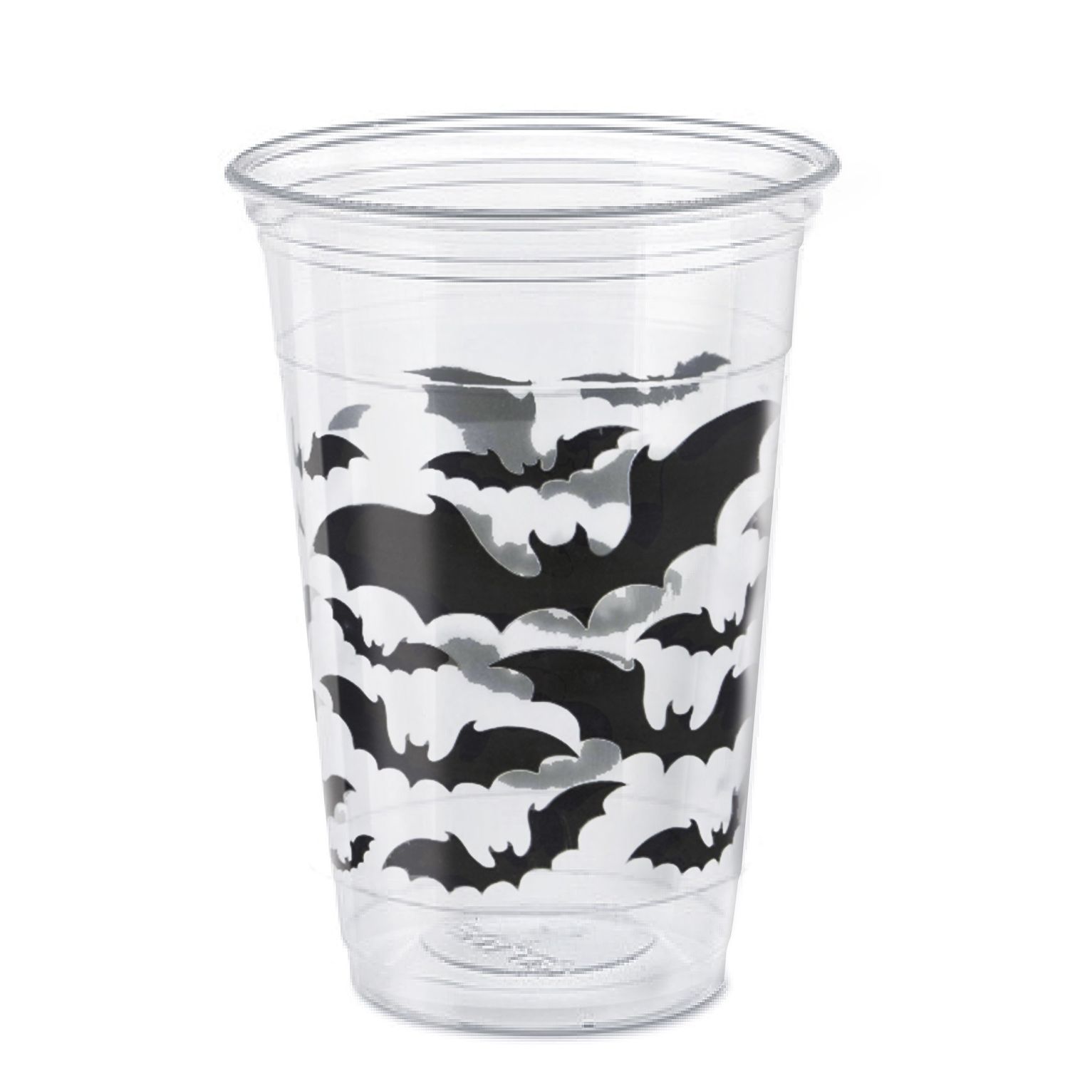 Black Bats Halloween 16oz Clear Plastic Cups (8)