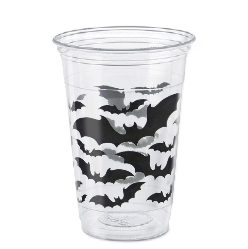 Black Bats Halloween 16oz Clear Plastic Cups (8)