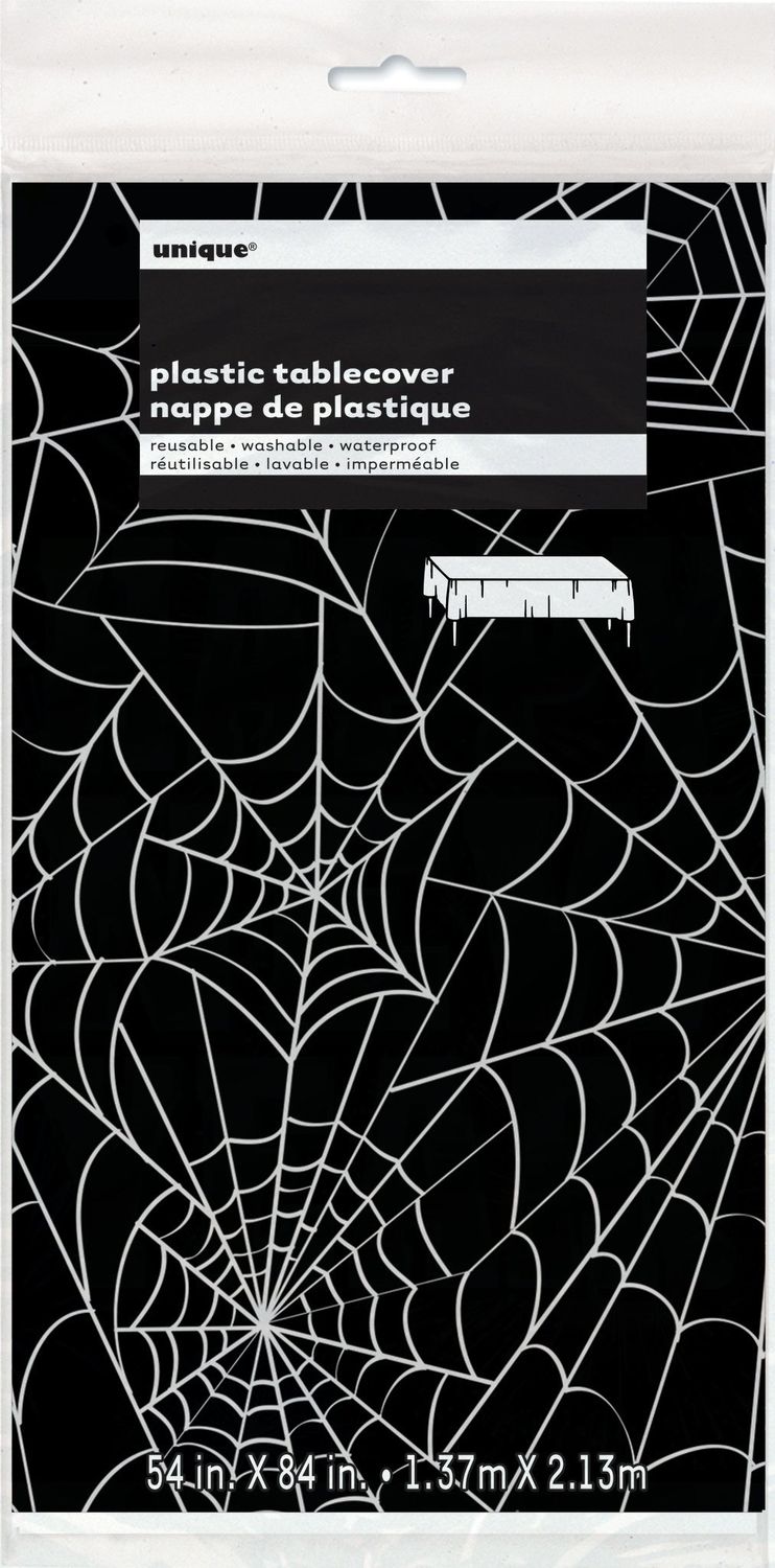 Black and Silver Spider Web Plastic Table Cover