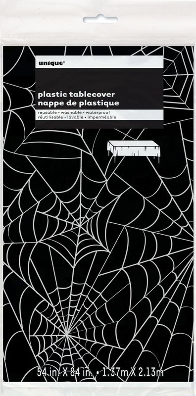 Black and Silver Spider Web Plastic Table Cover