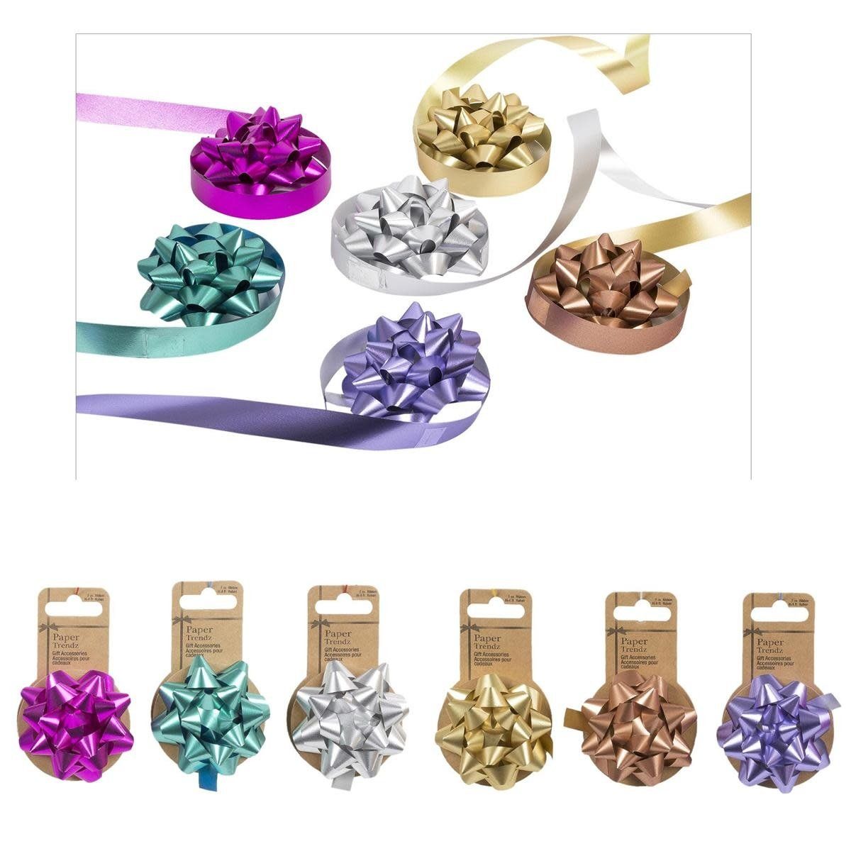 Metallic 3&quot; Star Bow, w/1pc 5M Ribbon, 6 Colours